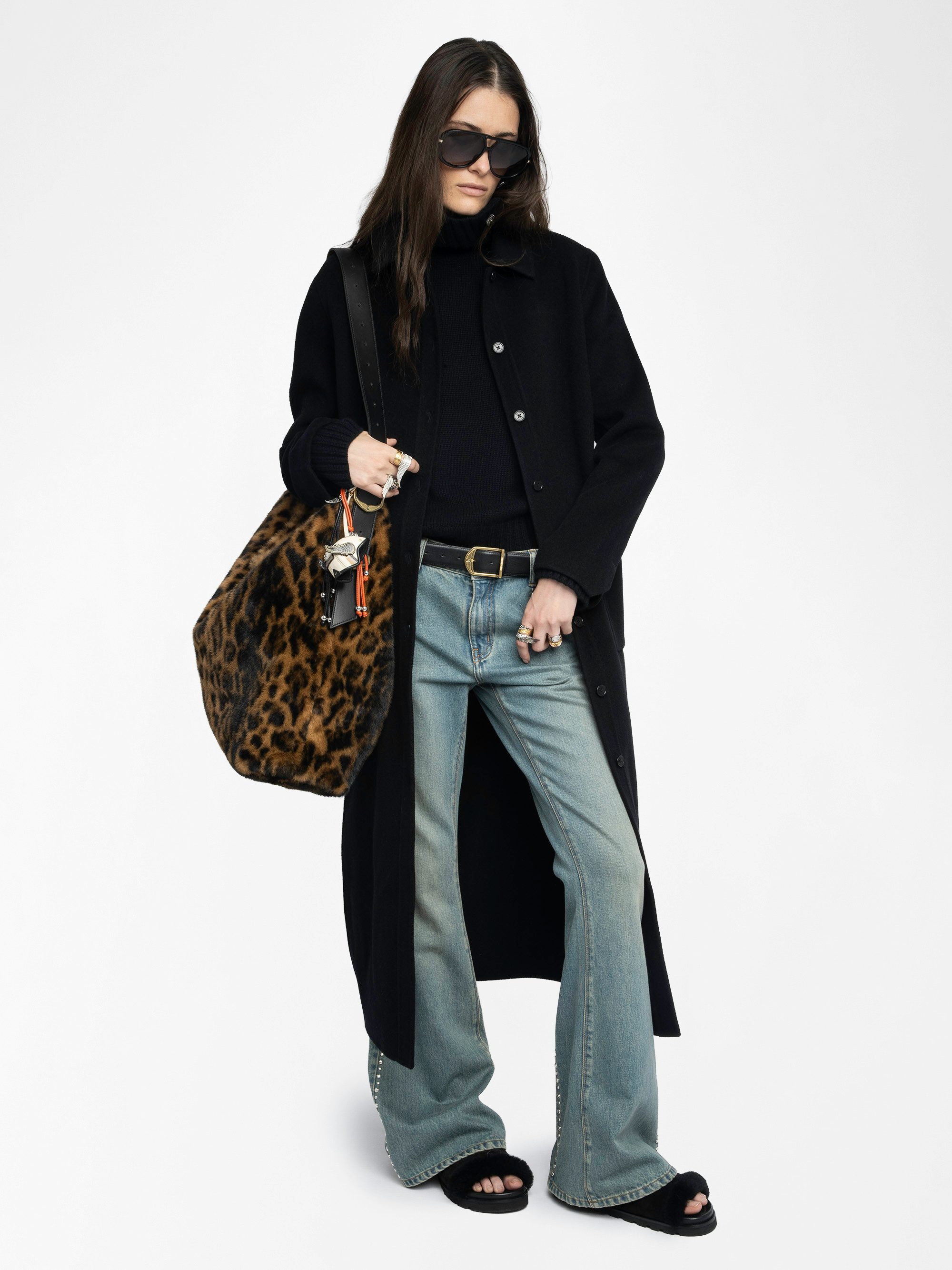 Jane Hobo XL Leopard Bag - Large hobo bag in leopard faux fur with leather shoulder strap and signature wings.